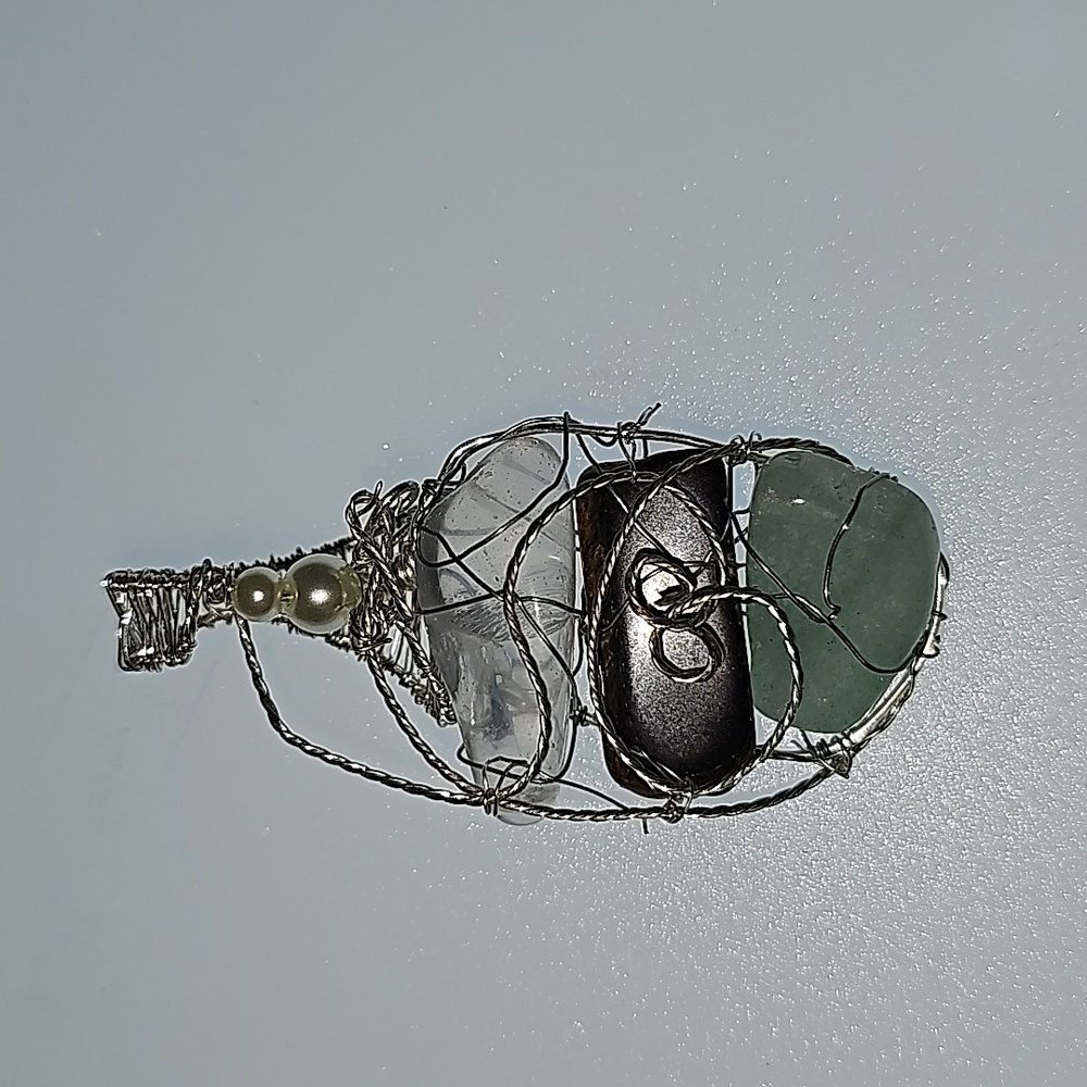 Wire wrapped quartz, tiger eye, aventurine